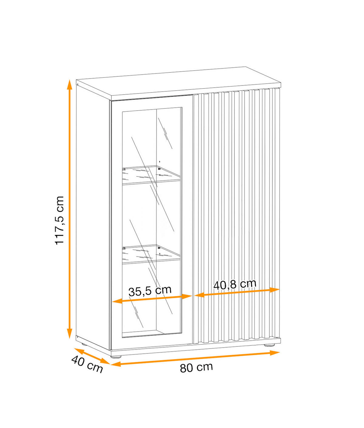 VITRINE schwarz, Eiche Jackson 80 cm, Vitrinenschrank mit 3D-Lamellen inklusive Beleuchtung - Eichefarben/Schwarz, Glas/Holzwerkstoff (80/118/40cm) - Furn.Design