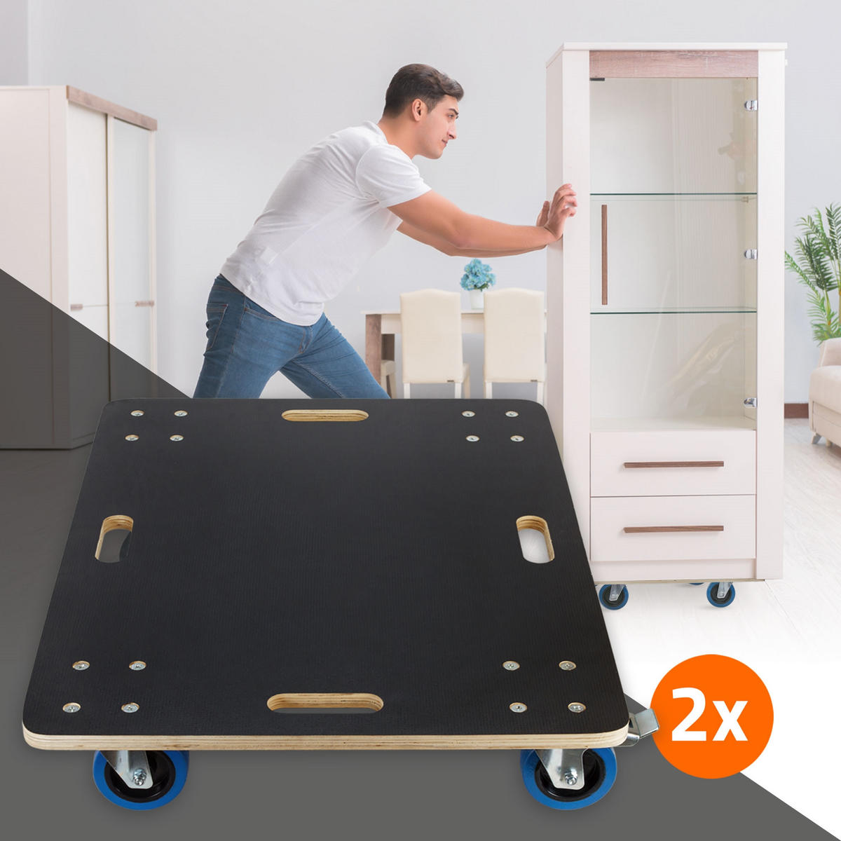 TRANSPORTROLLER 2er Set mit 4 Rollen 2 mit Bremsen 60x80 cm Traglast 800kg Siebdruck Holzplatte Black - Dunkelgrau, Holzwerkstoff (60/80/14.5cm) - ECD-Germany