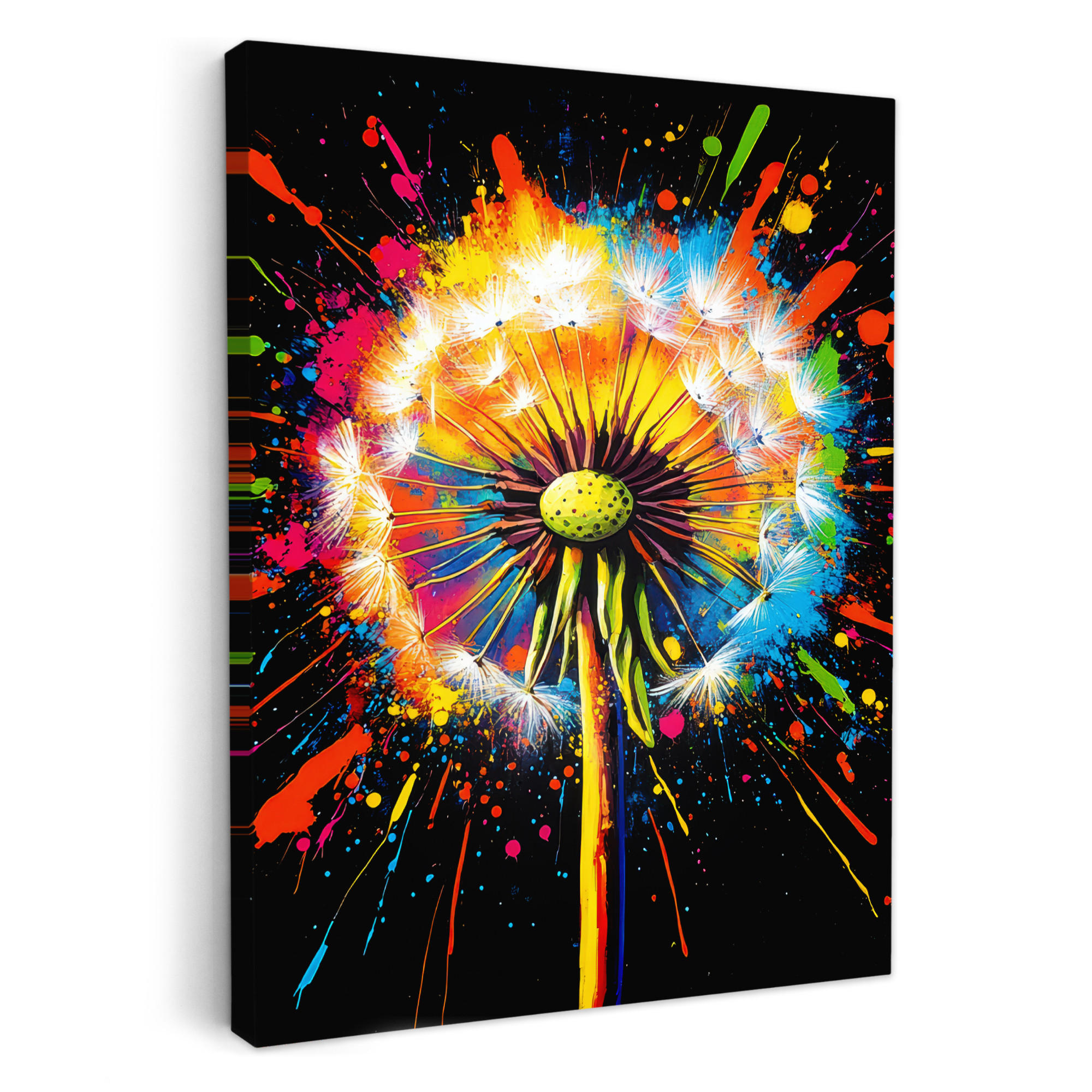 LEINWANDBILD Löwenzahn - Graffiti - Farbenfroh - Blumen - Natur 30x40 cm - Multicolor, Textil (30/40cm) - MuchoWow