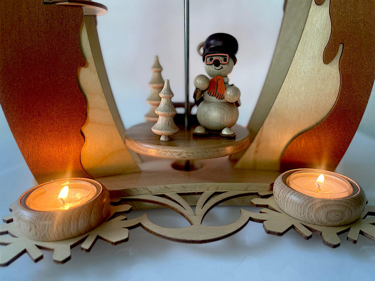 PYRAMIDE 2-stöckig Segel Schneemänner für 6 Teelichter 44/37/48 cm - Multicolor, Holz (37/48/44cm)