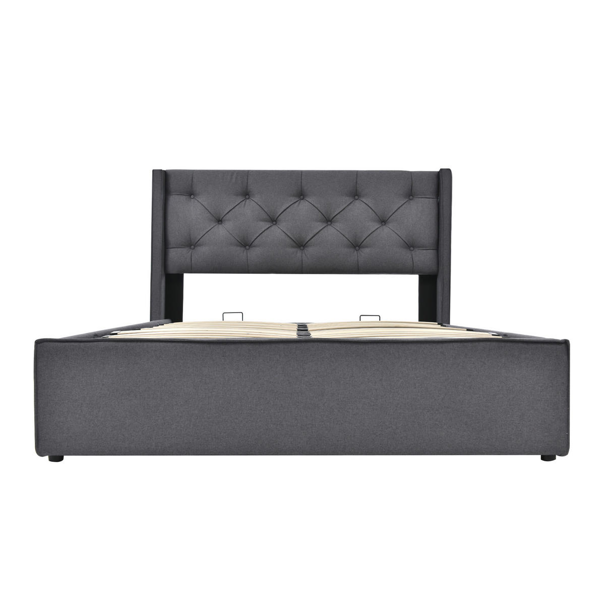 POLSTERBETT mit Bettkasten 160x200 cm Baumwolle Grau - Grau, Metall (160/200cm) - Meubliv