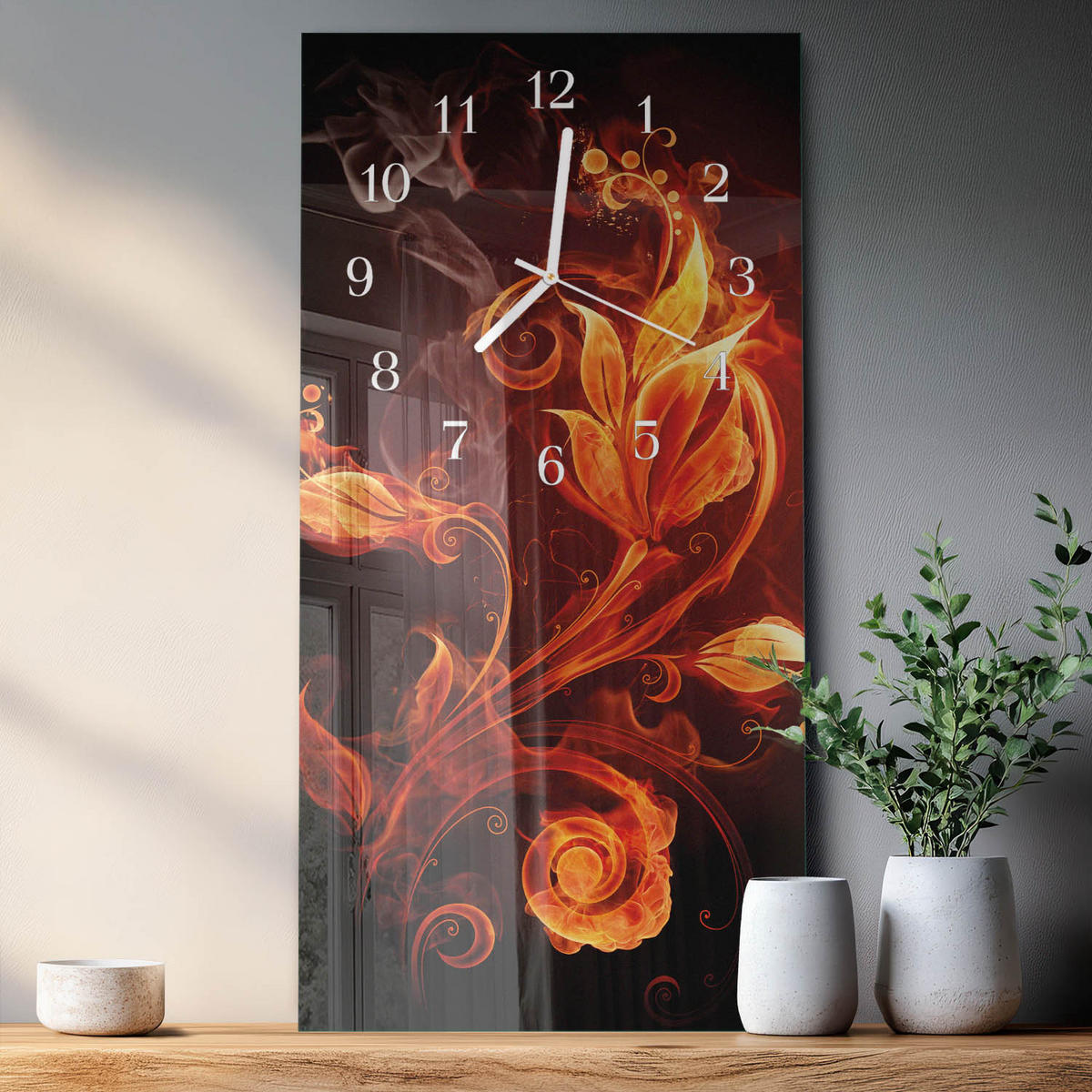 WANDUHR 30x60 cm - Abstraktion - Orange, Glas (30/60/0.4cm) - TULUP