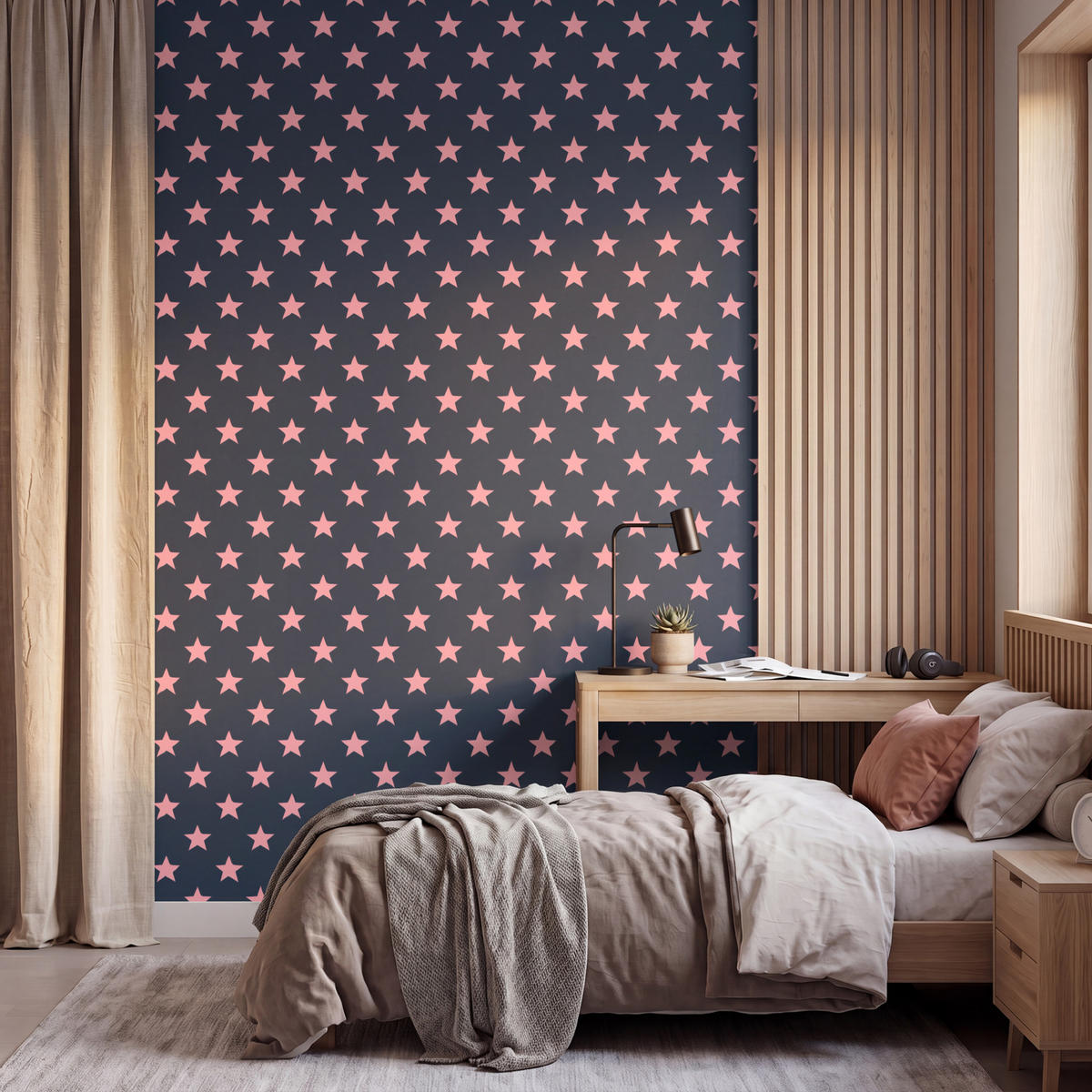 KINDERTAPETE - Muster - Sterne - Rosa - 180x300 cm - Anthrazit, Papier (180/300cm) - OnlyWow