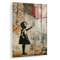 ACRYLGLASBILD Graffiti - Banksy - Mädchen - Straßenkunst 60x80 cm - Sandfarben, Glas (60/80cm) - MuchoWow