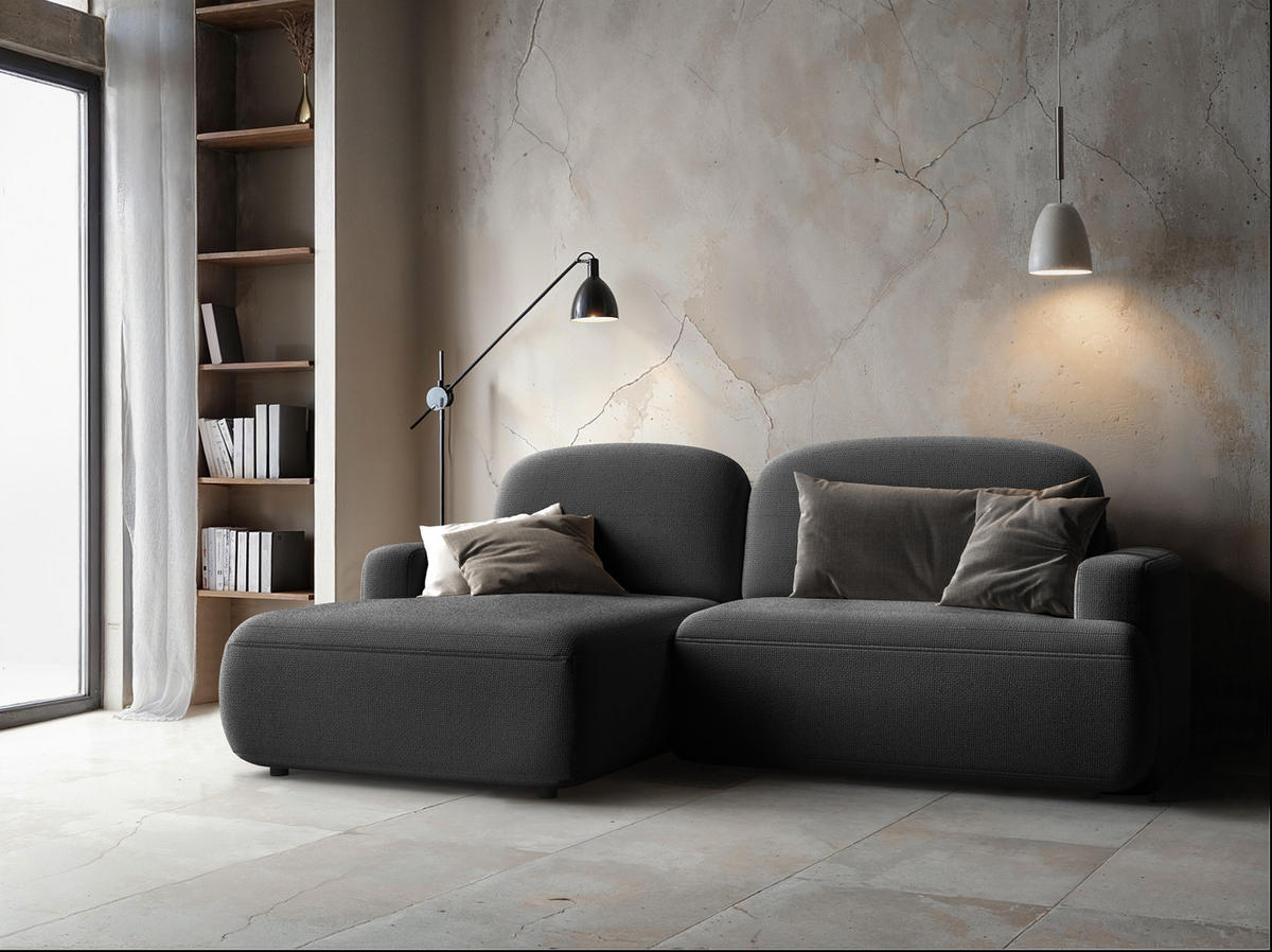 ECKSOFA Warm rechts – Anthrazit, mit Schlaffunktion und Bettkasten - Anthrazit, Textil (246/176cm)