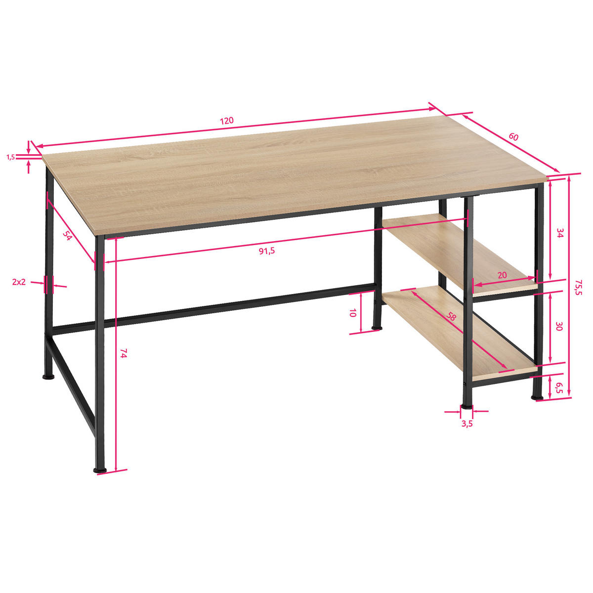 COMPUTERTISCH Canton,120 x 60 x 75,5 cm,Industrial Holz hell, Eiche Sonoma - Naturfarben, Holzwerkstoff (120/60/75.5cm) - tectake