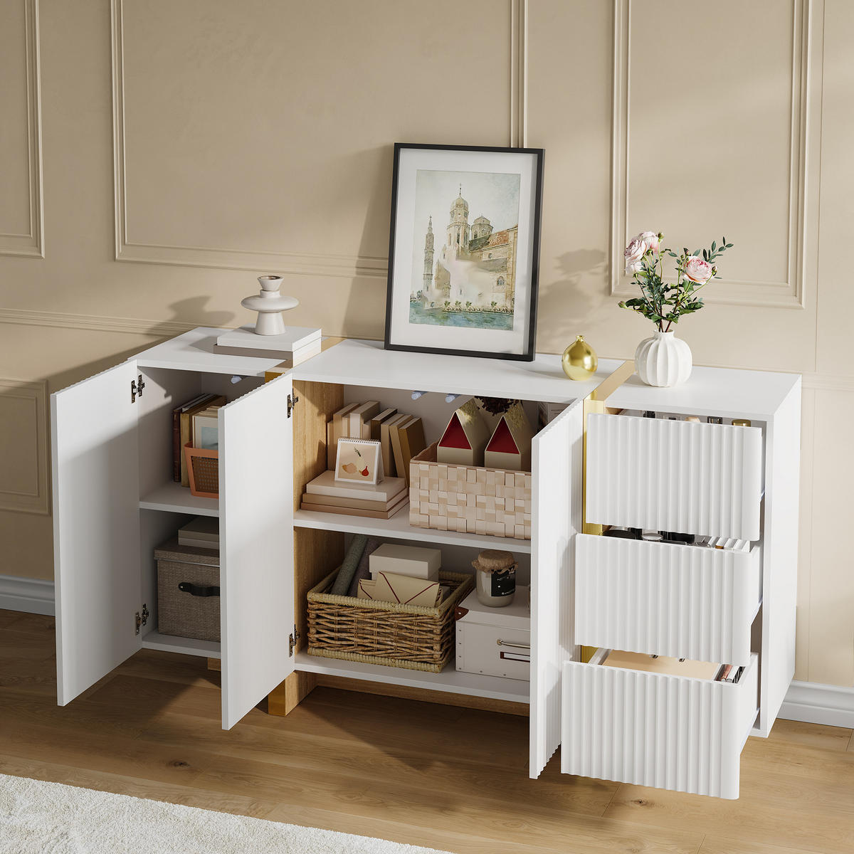 SIDEBOARD mit 3 Türen und 3 Schubladen - Weiß, Holzwerkstoff (140/75/36cm) - FLIEKS