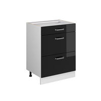 UNTERSCHRANK R-Line Schwarz Hochglanz 60 cm mit Schubladen, ohne AP - Schwarz Hochglanz/Weiß, Holzwerkstoff (60/81.6/46cm) - Vicco