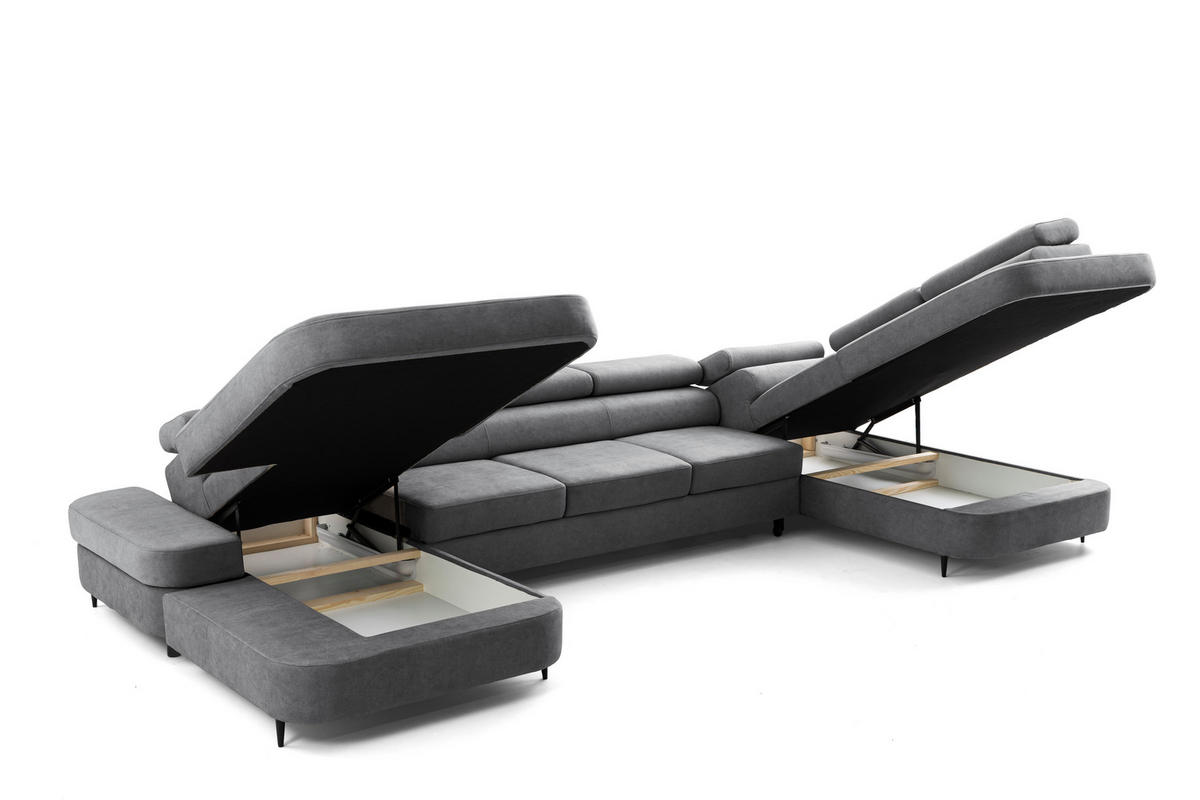 ECKSOFA U-Form PRIAM MAXI U Links mit Schlaffunktion 125x317 Velours Grau - Schwarz/Grau, Holz/Textil (400/91/203cm) - Muffo