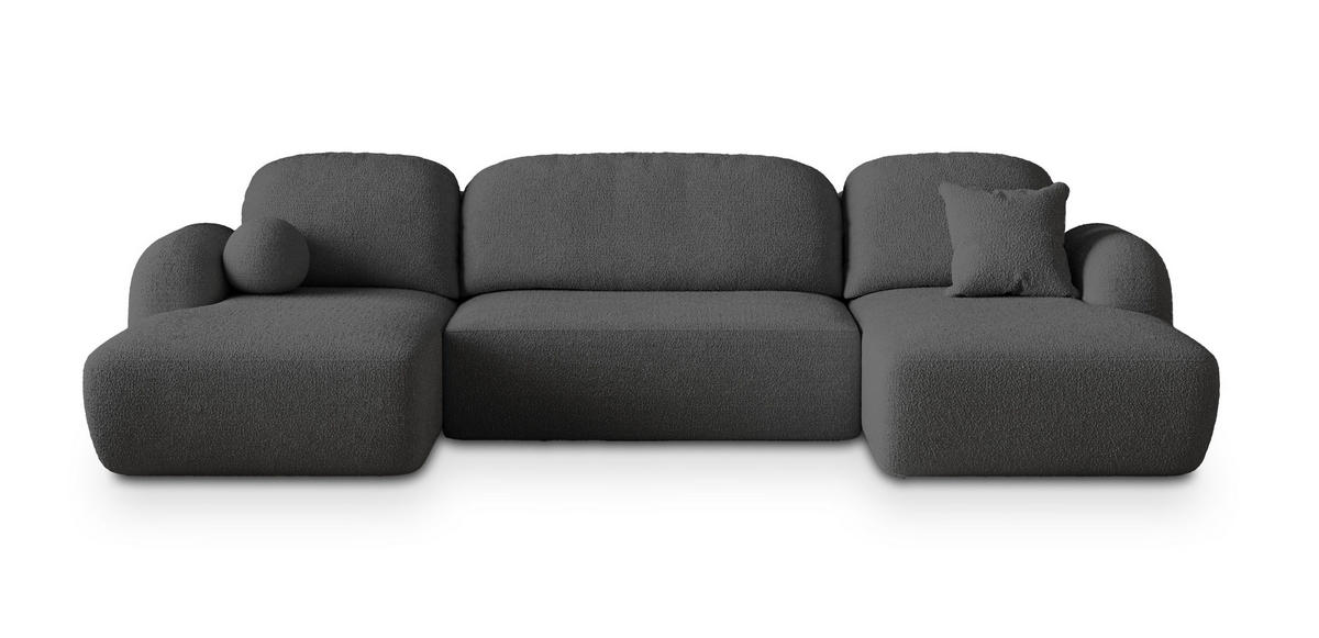 WOHNLANDSCHAFT SAVONA N Grau Boucle-Stoff mit Schlaffunktion - Grau, Holz (320/90/148cm) - MASSENO