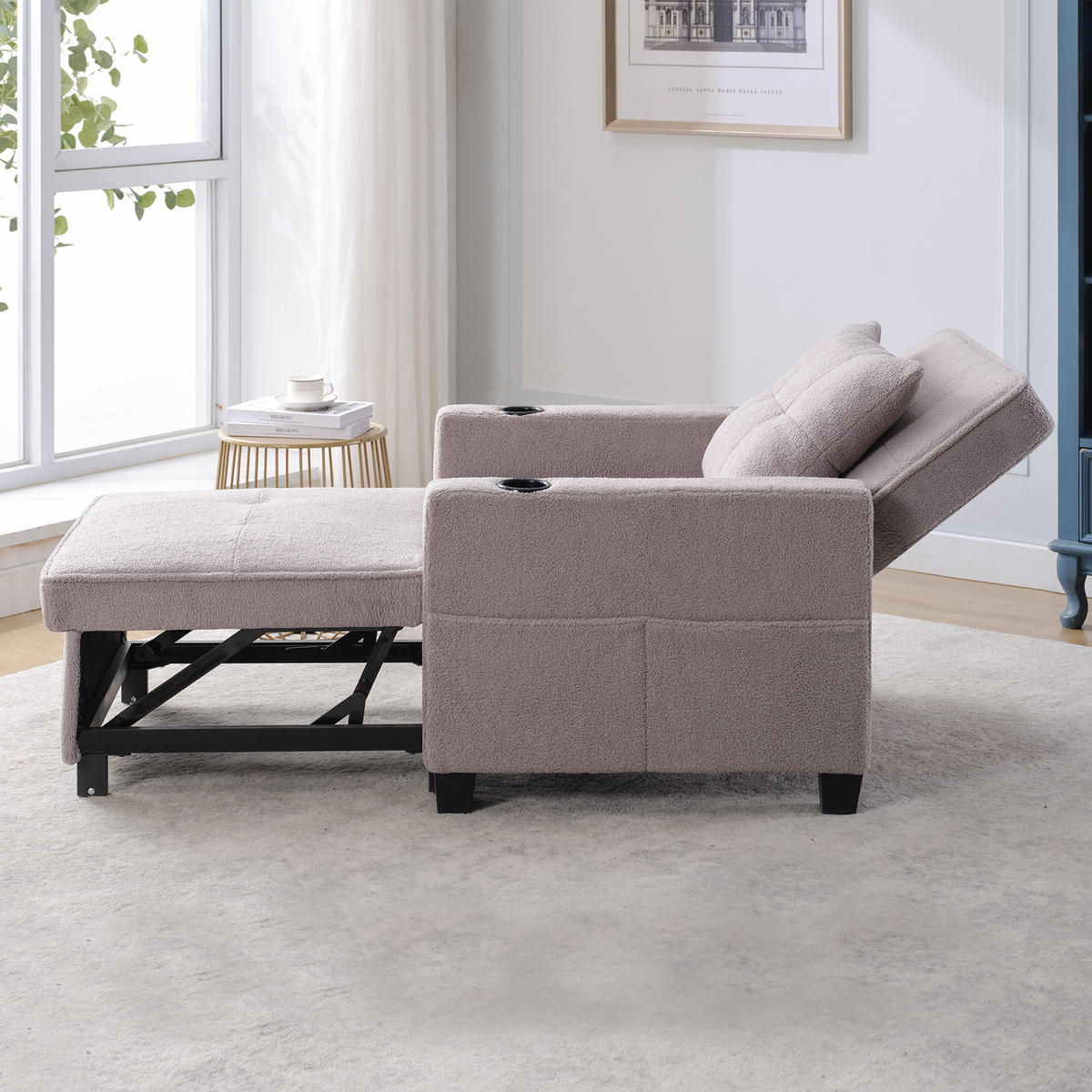 RELAXSESSEL 87/74/84 cm Grau mit Getränkehaltern und USB Anschluss - Grau, Textil (74/84/87cm) - Oxeza