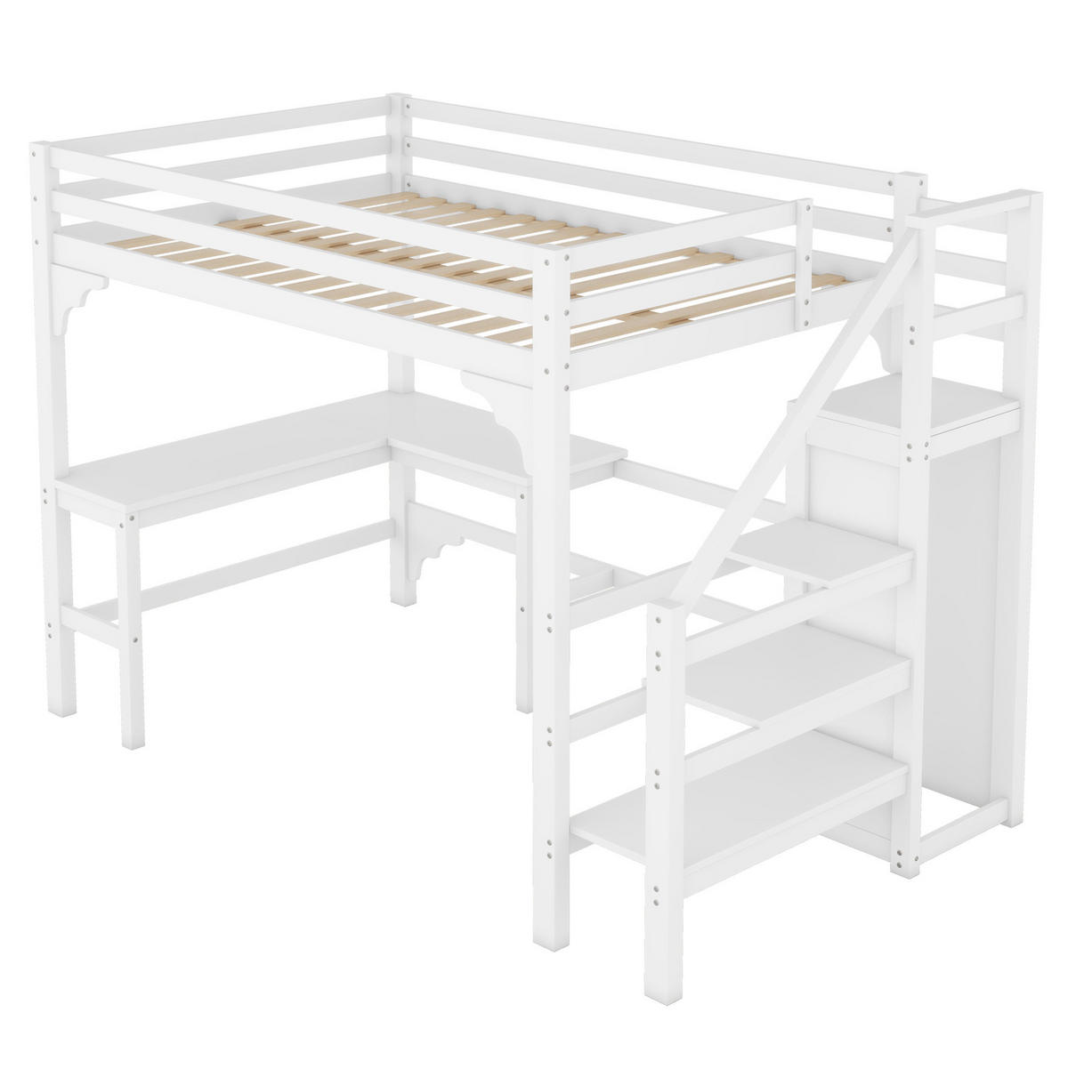 HOCHBETT 140/200 cm Weiß aus Kiefernholz und MDF mit Schreibtisch - Weiß, Holz (140/200cm) - OKMYHOME