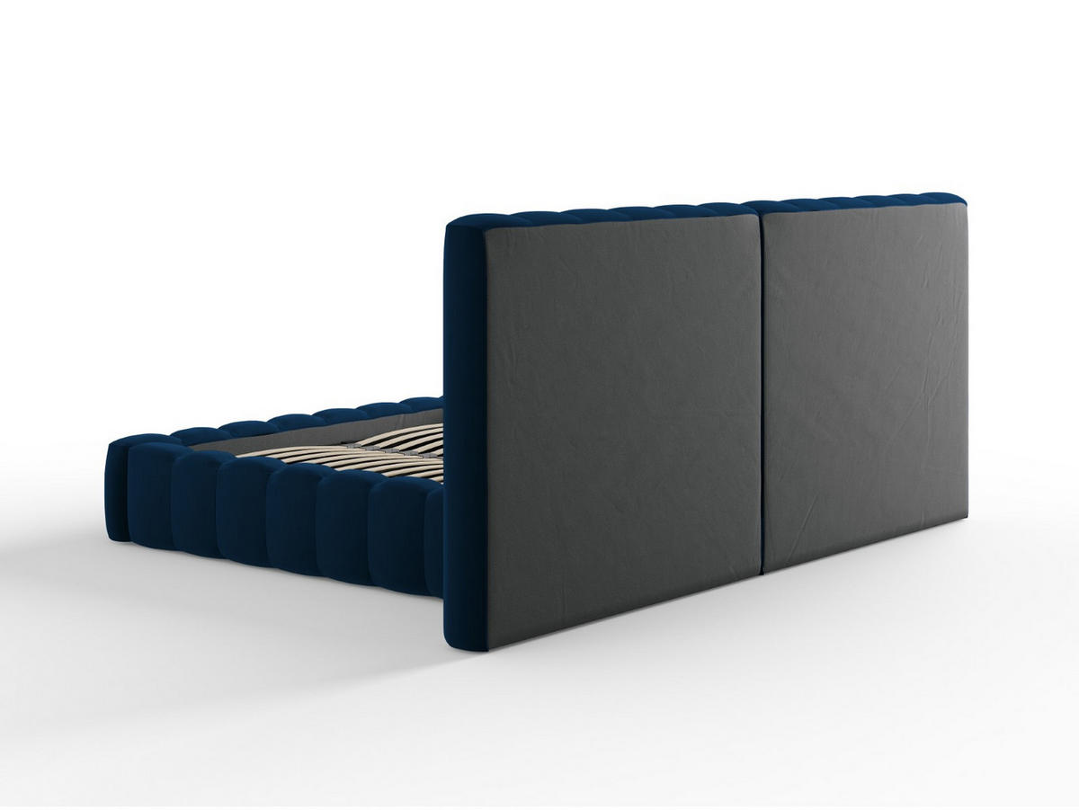BETT mit Bettkasten und Doppelkopfteil Kelp aus Samt königsblau 140x200cm - Blau, Textil (140/200cm) - Micadoni