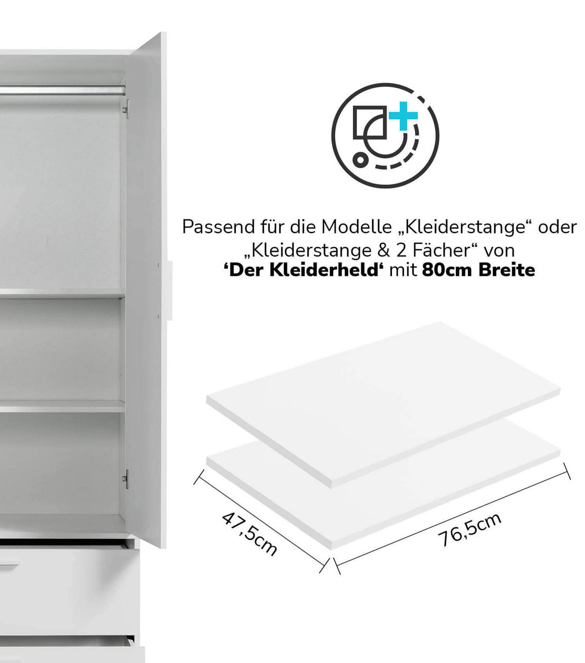 EINLEGEBÖDEN 2er-Set Der Aufteiler - Weiß, Holzwerkstoff (76.5/1.5/47.5cm) - Mokebo