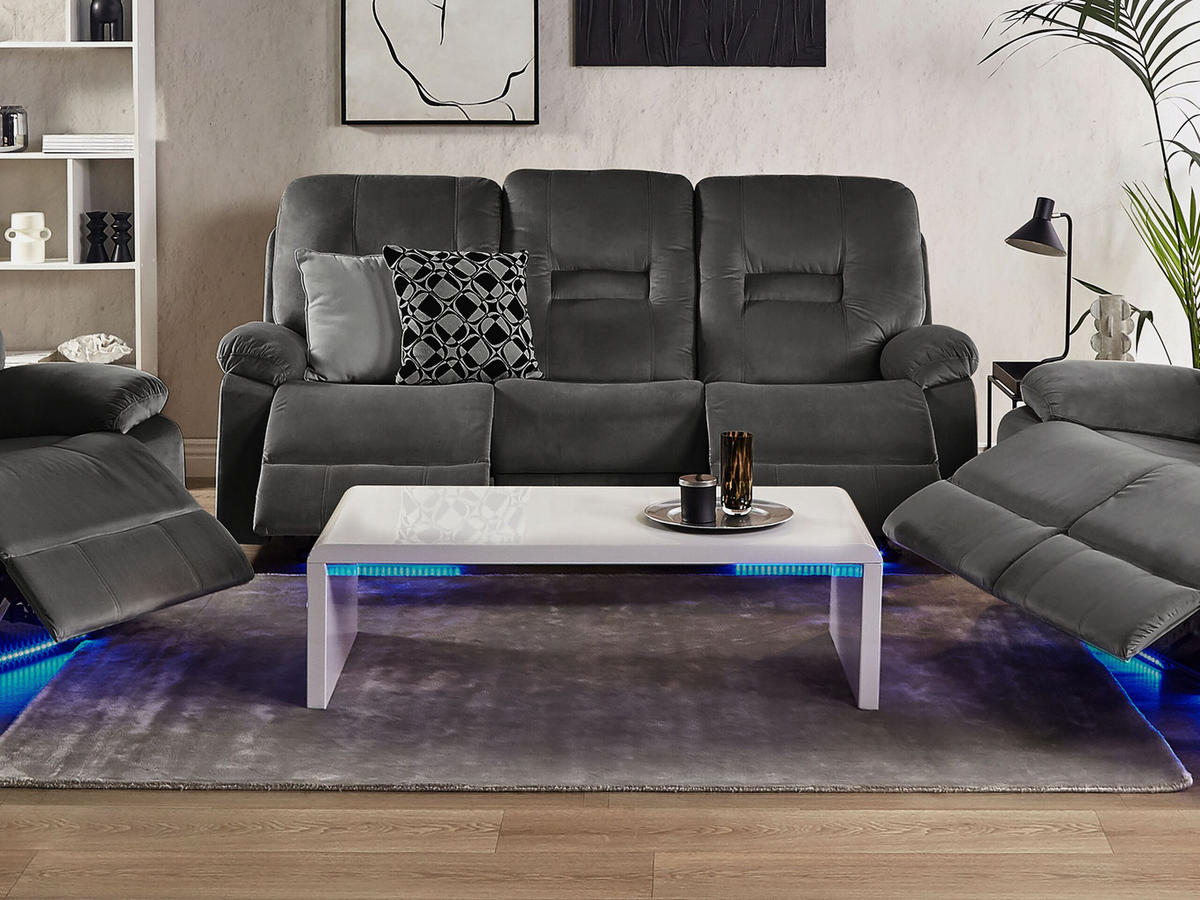 3-SITZER-SOFA mit LED-Beleuchtung Samtstoff Dunkelgrau Bergen - Dunkelgrau, Textil (204/101/73cm) - Beliani