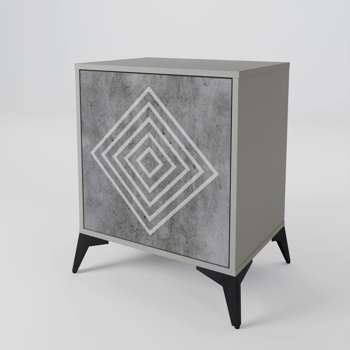 SIDEBOARD POLYGONAL ARTISTRY, Grau, 57,5x42x67,5 cm, Schwarze Metall-Rahmenfüße - Multicolor/Schwarz, Holzwerkstoff/Metall (57.5/67.5/42cm) - SpaceRebels