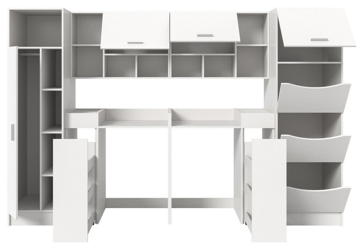 WASCHMASCHINENSCHRANK weiß Set 8-teilig 300 cm, Waschmaschinenumbau XXXL mit viel Stauraum - Silberfarben/Weiß, Glas/Holzwerkstoff (300/196/68cm) - Inn.Furn