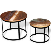 2-TLG. Couchtisch-Set Altholz Massiv Rund 40cm/50cm - Braun, Holzwerkstoff (50/50/41cm) - furnicato