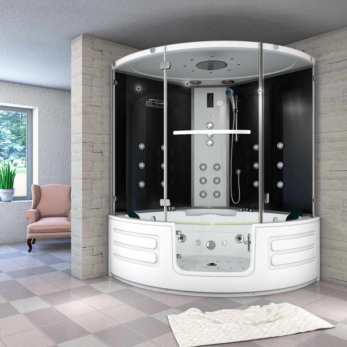 WHIRLPOOL Dampfdusche K70-SW-TH - Schwarz, Glas/Kunststoff (150/217/150cm) - AcquaVapore by Sandra Jentho