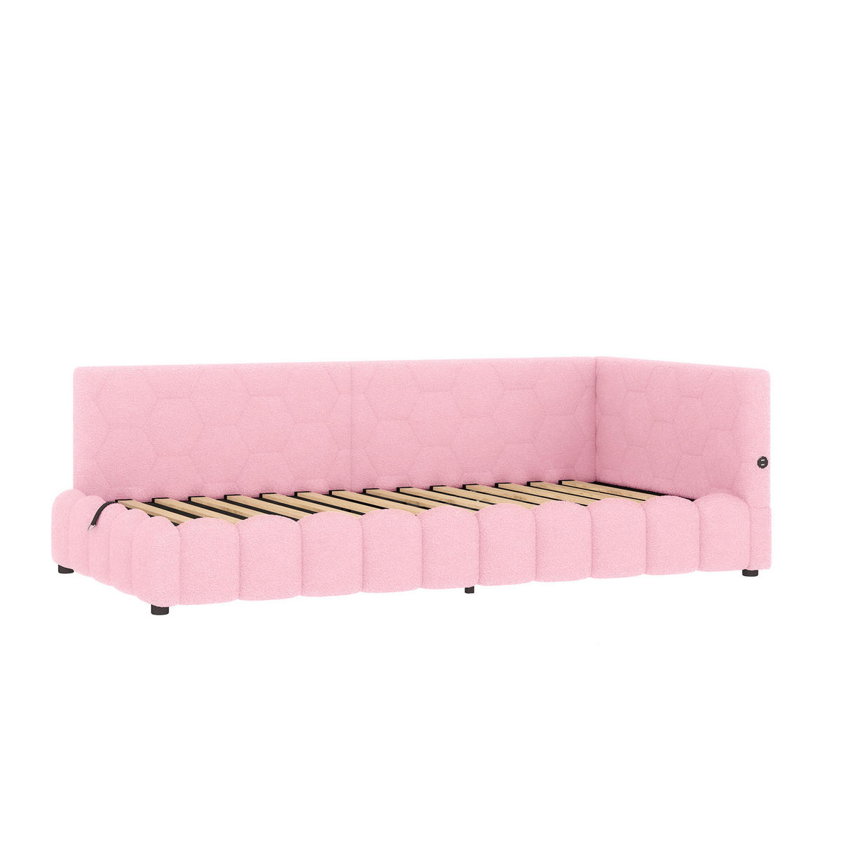 TAGESBETT 90/200 cm mit LED-Lichtleiste, USB, Typ-C und hydraulischem Bettkasten, Rosa - Rosa, Textil (90/200cm) - Redom