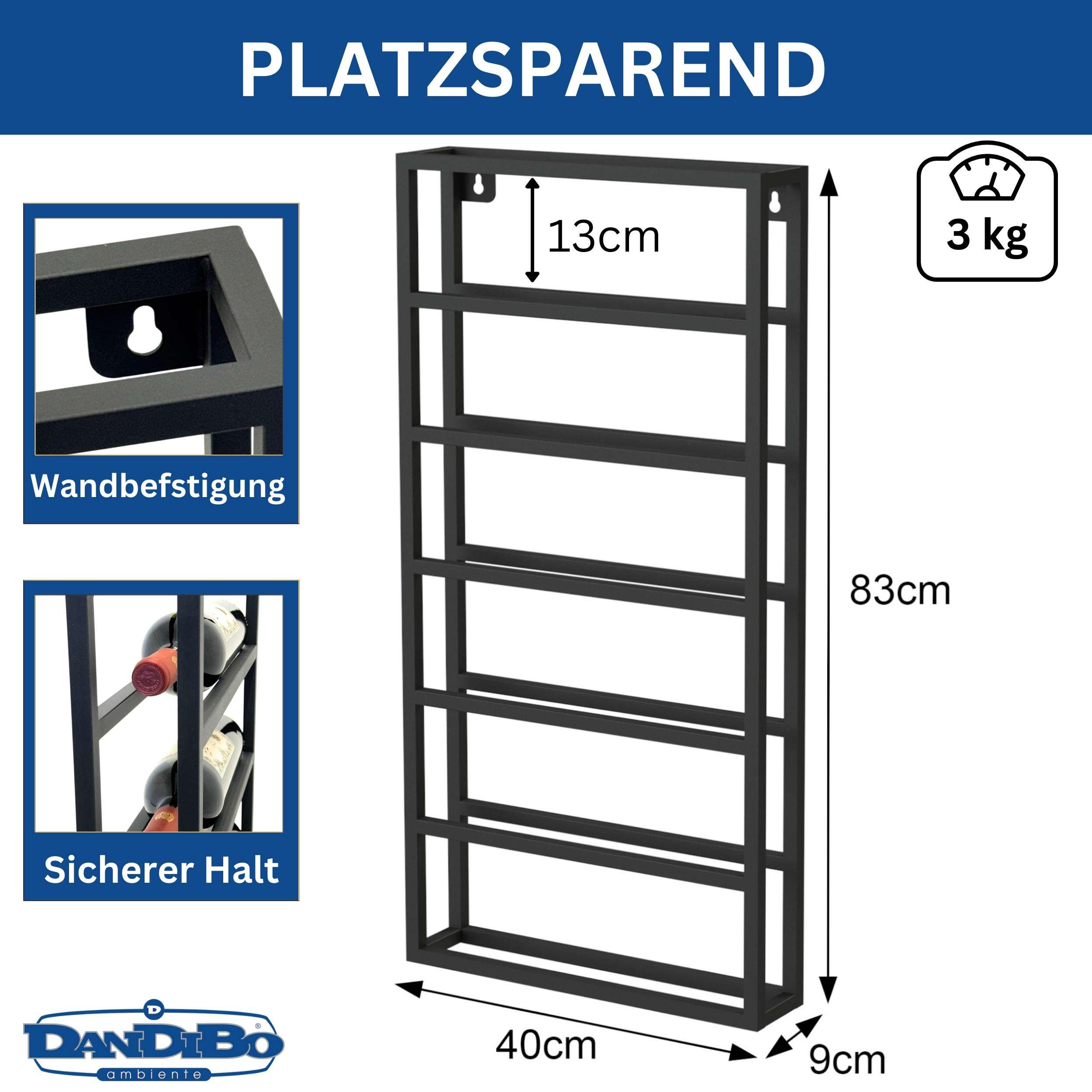 WEINREGAL Metall Wand Schwarz - Schwarz, Metall (40/83/9cm) - DanDiBo