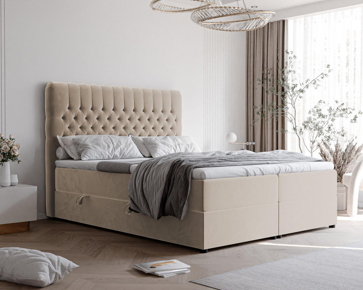 BOXBETT 120x200 cm mit Topper - Creme, Holzwerkstoff/Textil (120/200cm) - Idohome