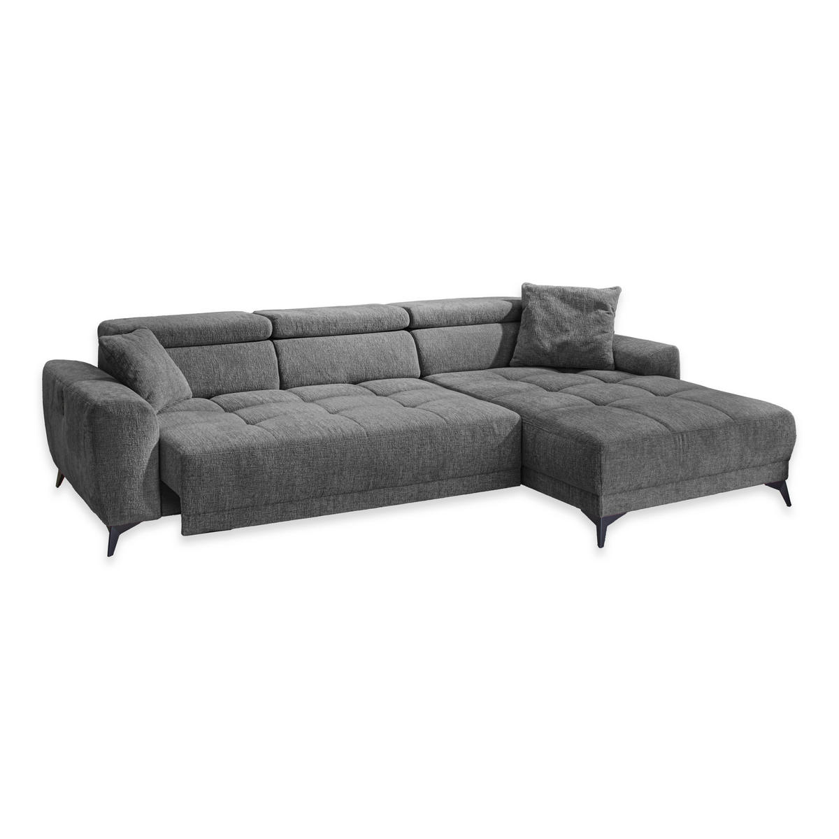 ECKSOFA mit elektrischer Sitztiefenverstellung, Kopflehnen verstellbar, USB-A und USB-C Ladefunktion B299/T200/H107 cm, Chenille Dunkelgrau / 15421 - Dunkelgrau/Schwarz, Holzwerkstoff/Textil (299/200cm) - luma-home