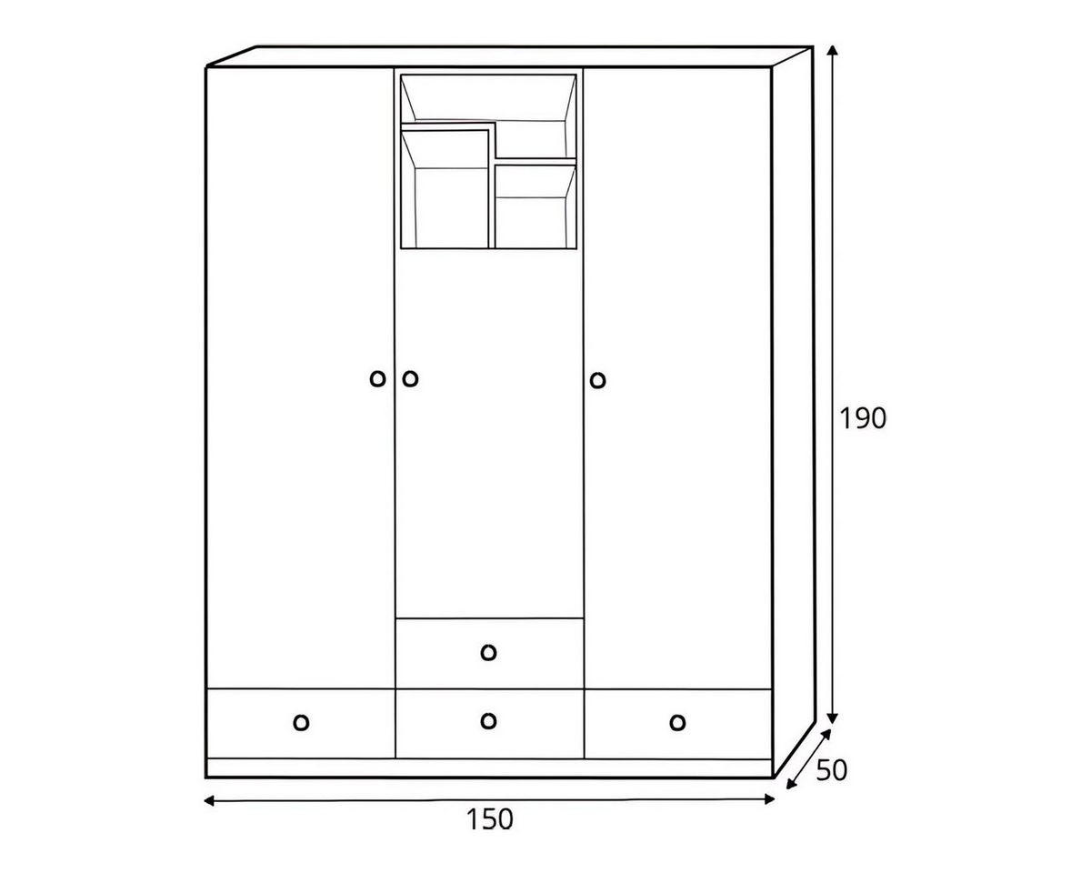 KINDERKLEIDERSCHRANK POKO 1 150/190/50 cm in Biskuiteiche / Weiß Lux / Grau - Eichefarben/Weiß, Holzwerkstoff (150/190/50cm) - Deine Möbel 24