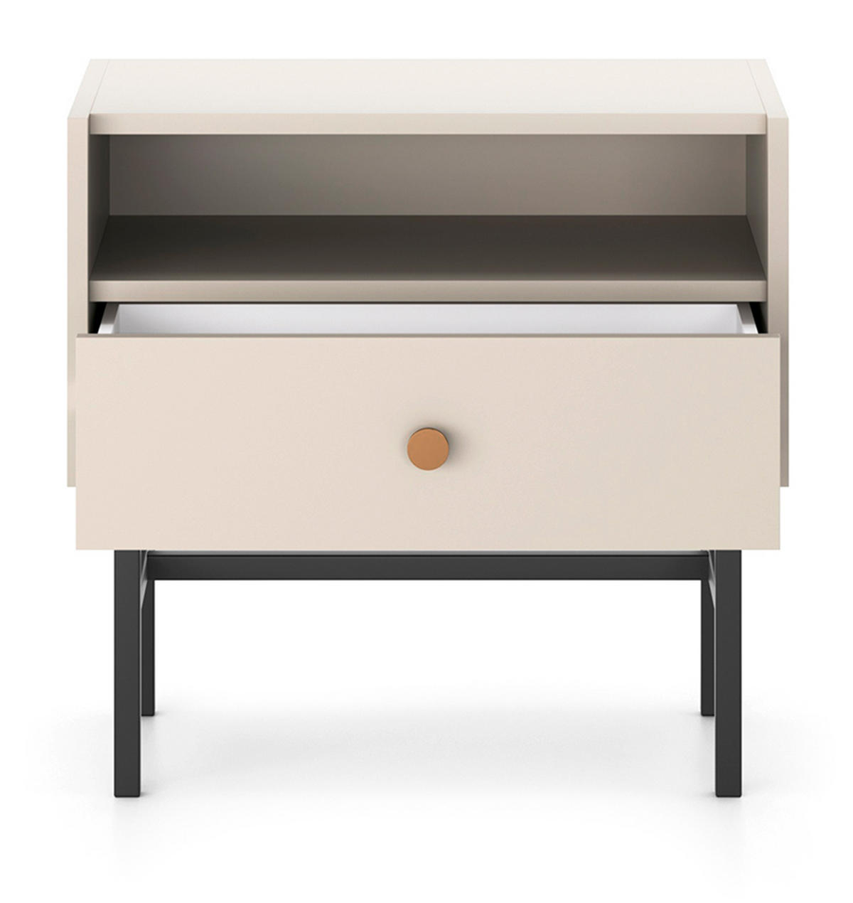 NACHTTISCH Dinley 1S Beige 54,8/52/39 cm – mit schwarzen Beinen im minimalistischen Design - Beige/Schwarz, Holzwerkstoff/Metall (54.8/52/39cm) - AX Living