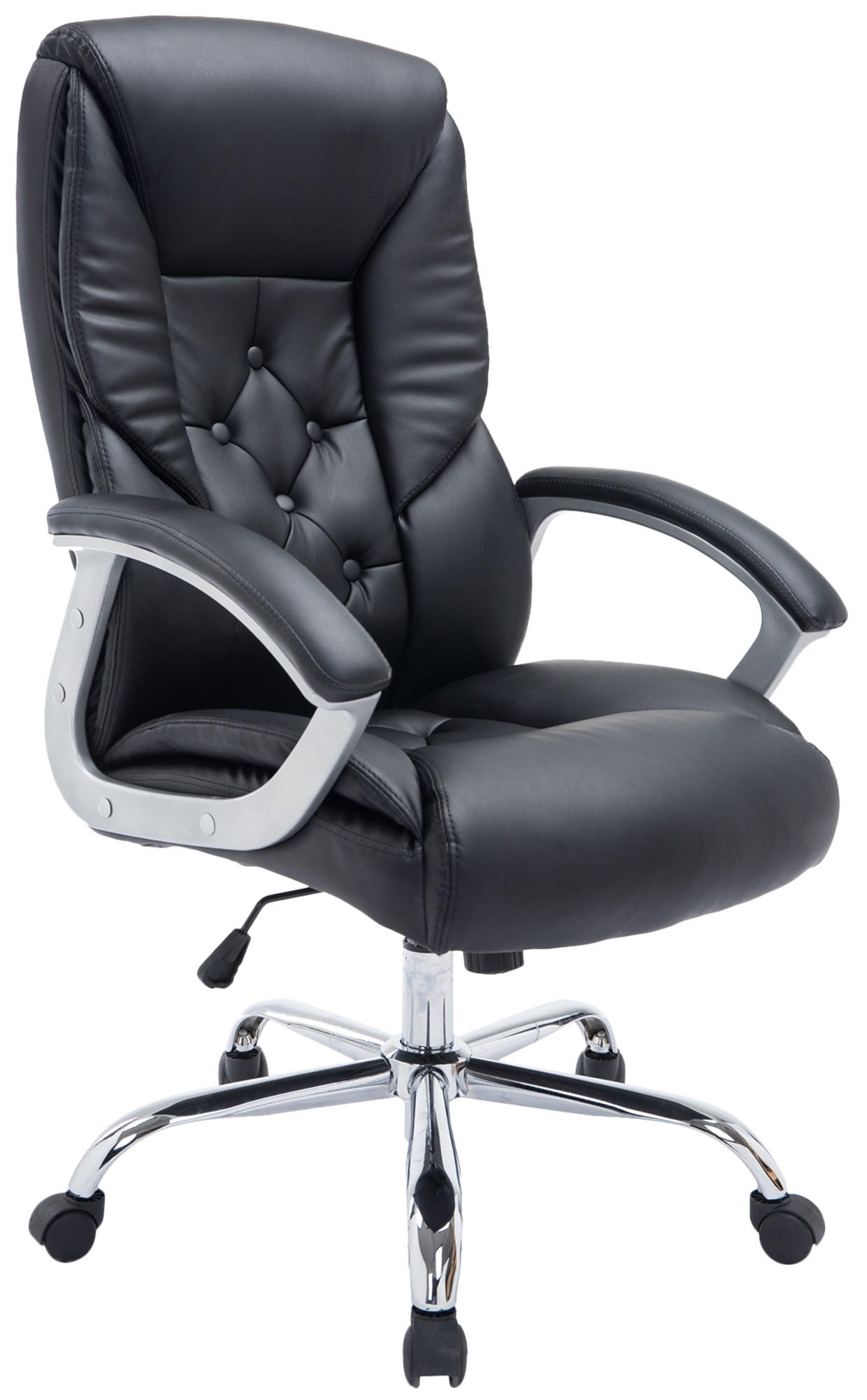 CHEFSESSEL Lederlook schwarz - Chromfarben/Schwarz, Textil/Metall (66/112/68cm) - CLP