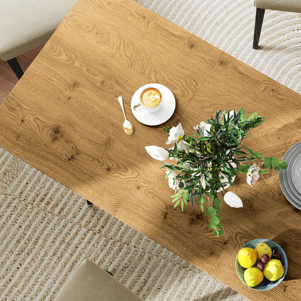 ESSTISCH ausziehbar 120/160 x 75 cm Küchentisch für 6-8 Personen Stahl, Natur - Schwarz/Naturfarben, Holzwerkstoff/Metall (160/75/77cm) - HOMCOM