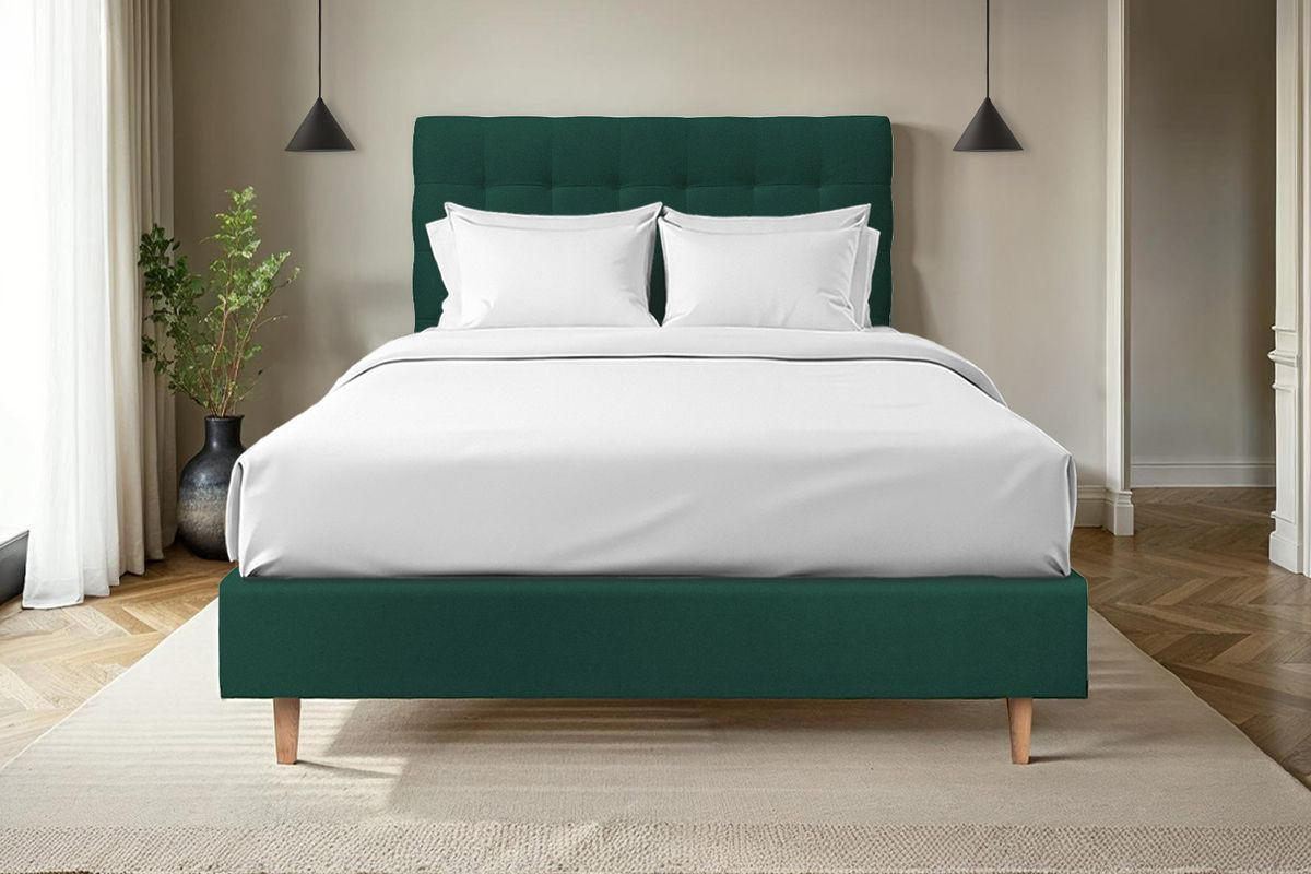 KOPFTEIL gepolstert - Gesteppt – grüner Samtstoff - 140 cm - Beige/Grün, Karton/Holz (140/120/10cm) - Sommeil de Plomb