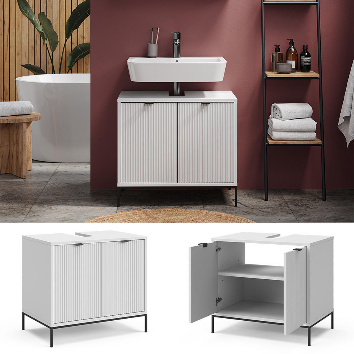 WASCHTISCHUNTERSCHRANK Eliza Weiß 70 x 63 cm mit 2 Türen - Weiß, Holzwerkstoff (70/63/45.1cm) - Vicco