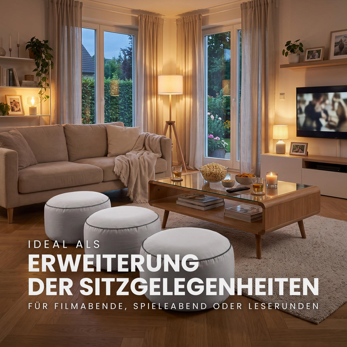SITZKISSEN Outdoor aufblasbar Ø54x26 cm Hellgrau - Hellgrau, Textil (54/26/54cm) - Arsvita
