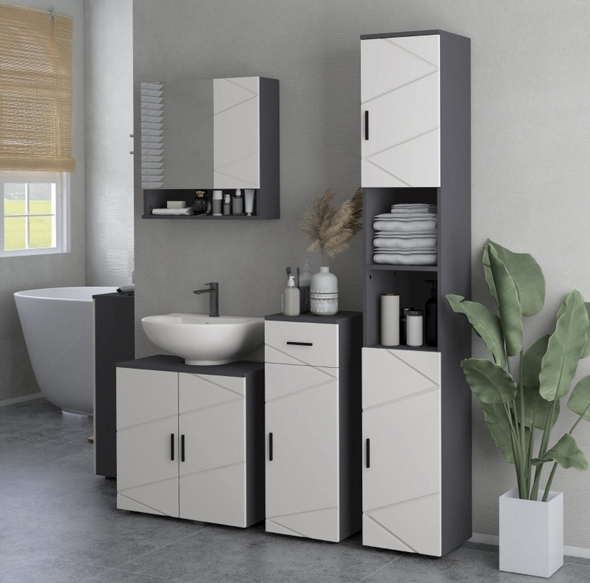 HOCHSCHRANK 30/30/183 cm aus Holz mit verstellbaren Einlegeböden Dunkelgrau - Dunkelgrau, Holzwerkstoff (30/183/30cm) - Modenvie