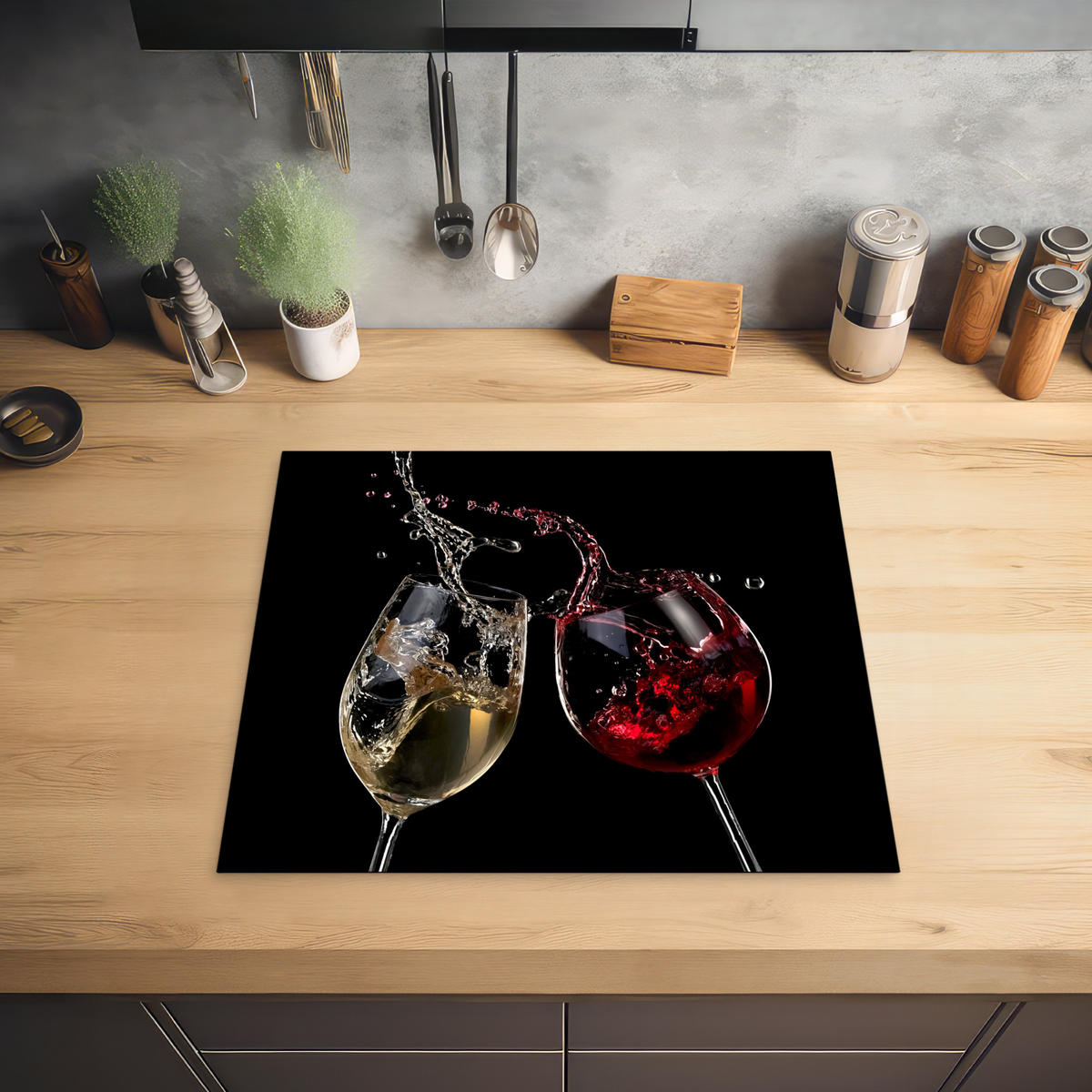 HERABDECKPLATTE - Rotwein - Weißwein - Glas - Schwarz - 60x50 - Weinrot, Kunststoff (60/50/0.2cm) - MuchoWow