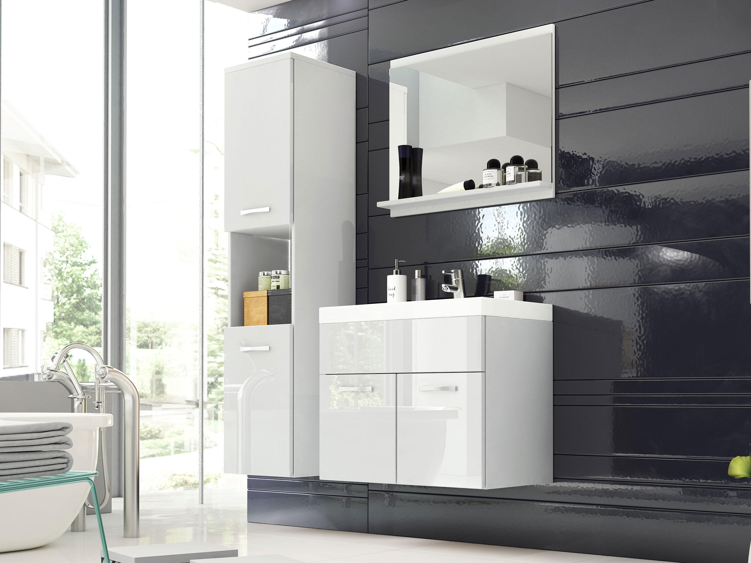 BADMÖBEL-SET Montreal - Weiß Hochglanz/Weiß, Holzwerkstoff (30/132/30cm) - MIRJAN24