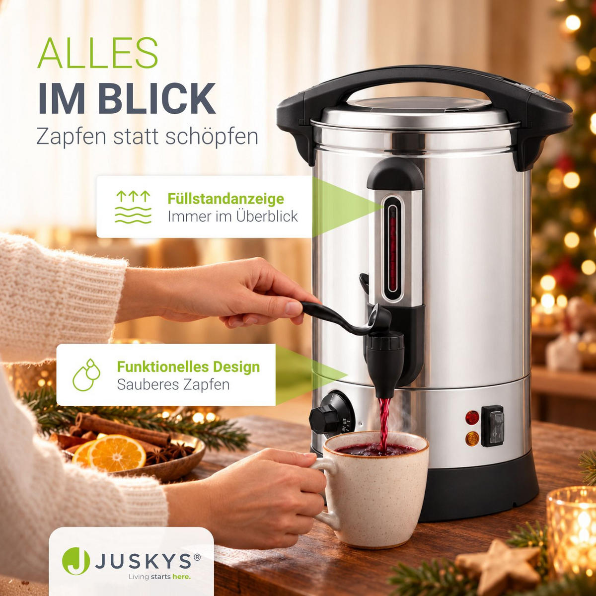 GLÜHWEINKOCHER Teramo 7 L - Silberfarben, Metall (30/42/23cm) - Juskys