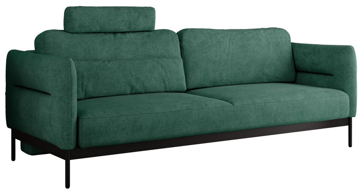 SOFA SALENTO Grün Struktur - Schwarz/Grün, Textil/Metall (221/82/101cm) - MKS