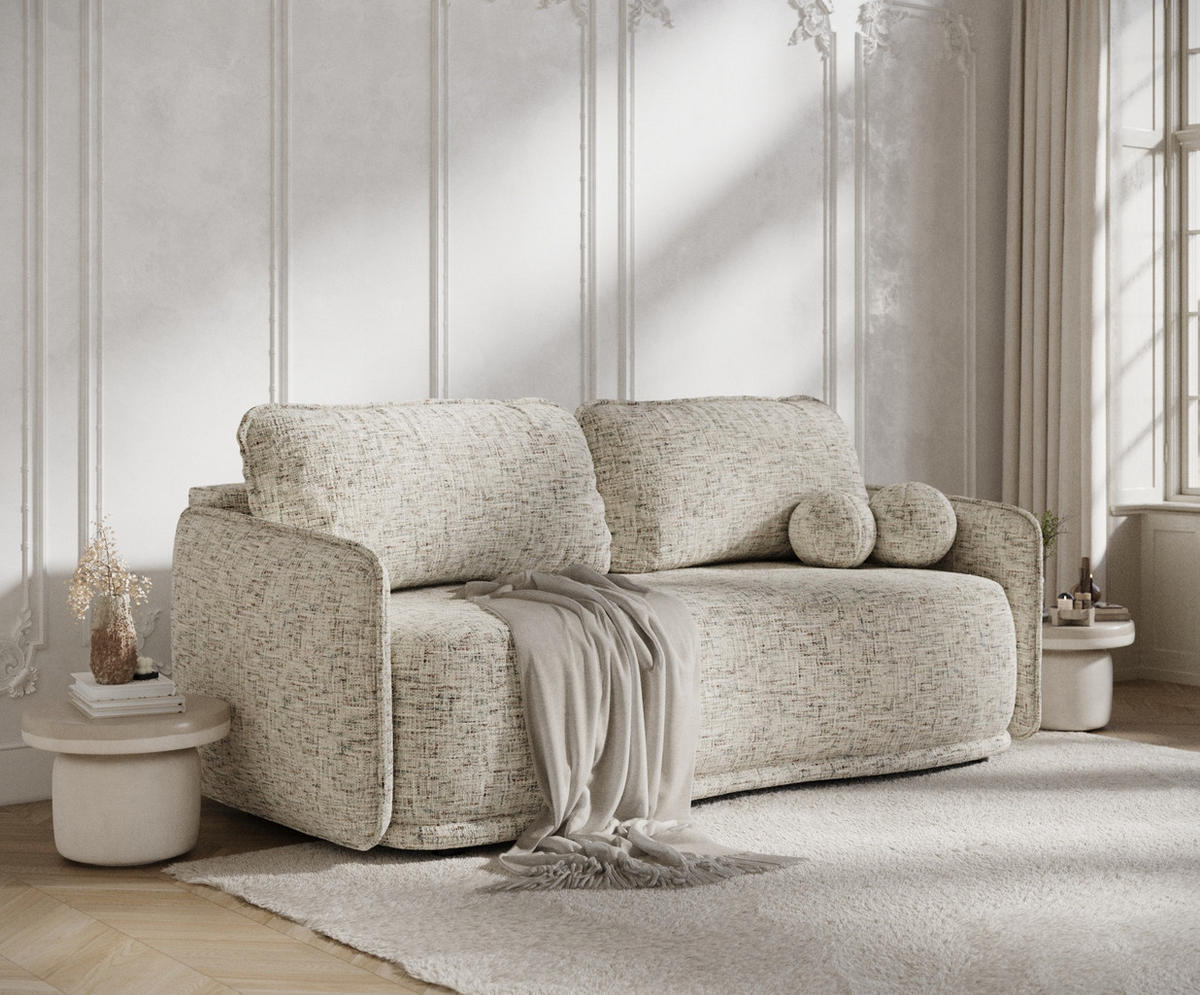 SCHLAFSOFA Mitsis Beige Webstoff - Beige/Schwarz, Holz/Holzwerkstoff (231/93/106cm) - Maison de Reve