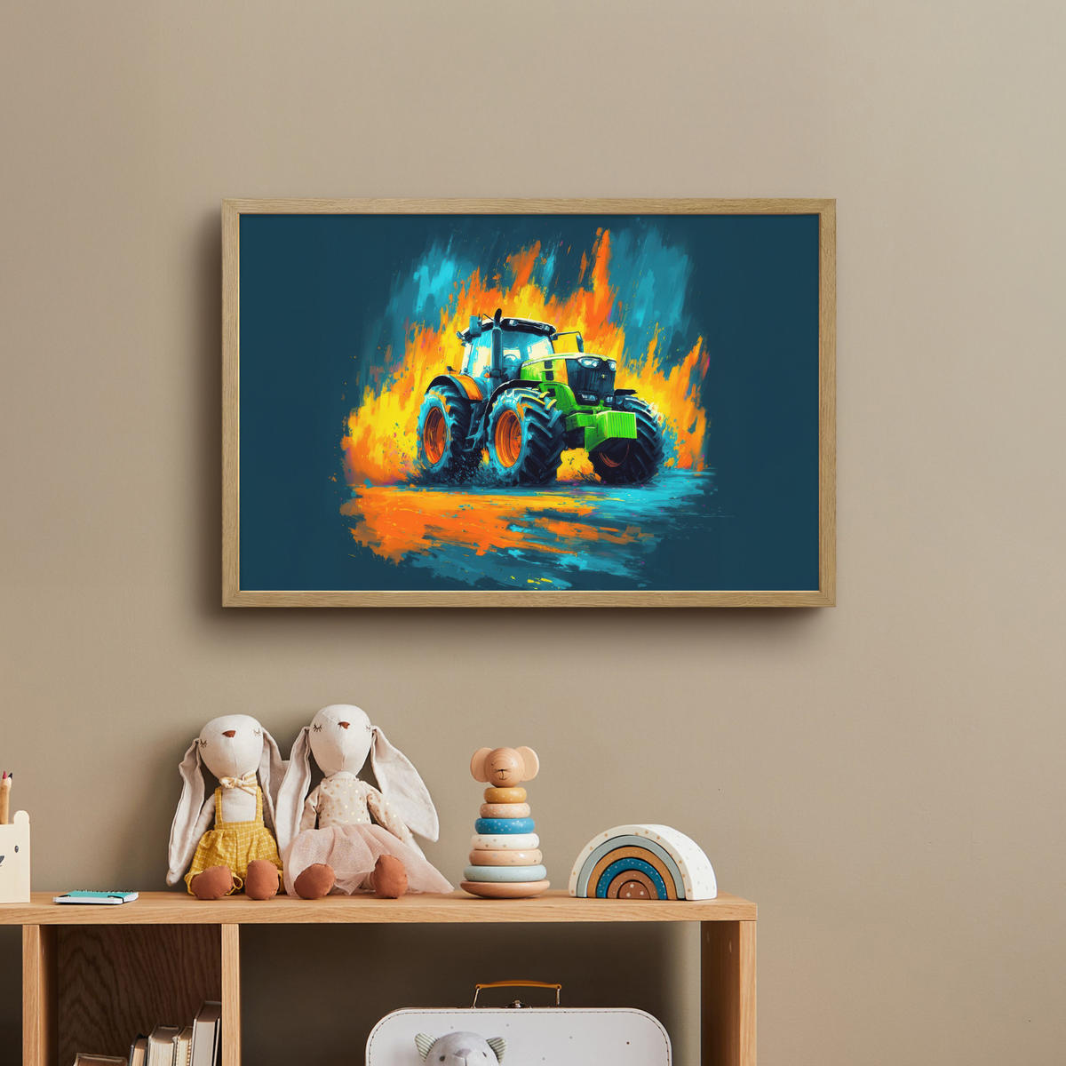 DOBÍJECÍ NOČNÍ LAMPIČKA Abstrakt - Traktor - Zelený 60x40 cm - tmavě modrá, kompozitní dřevo (8/60/40cm) - OnlyWow