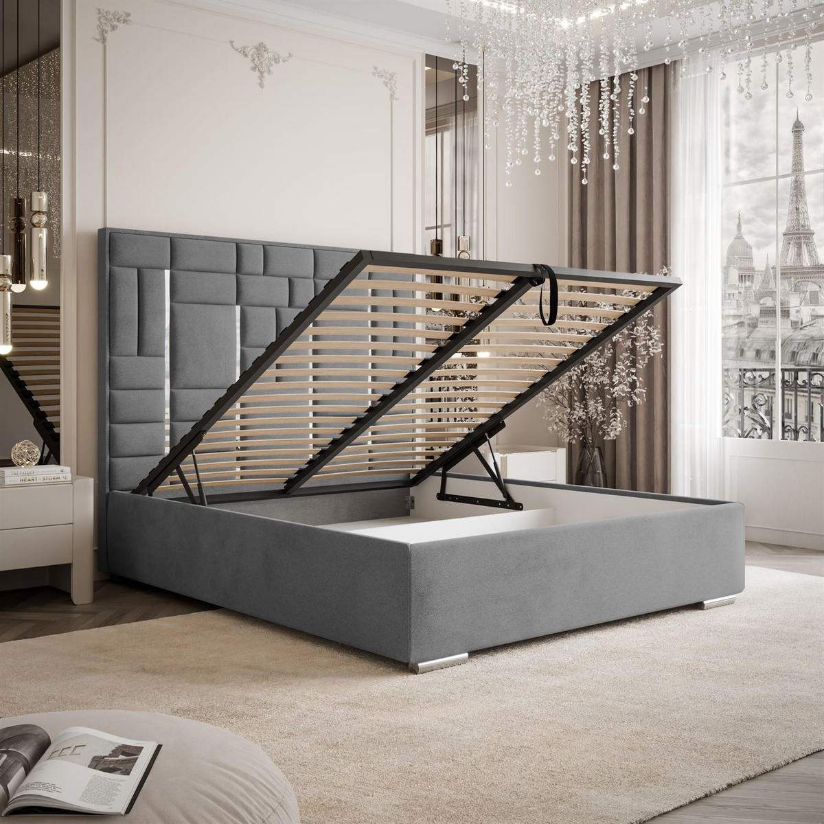 POLSTERBETT BRIGITTE SILVER mit Bettkasten 140x200 cm Element 23 - Grau, Textil (140/200cm) - Lookway
