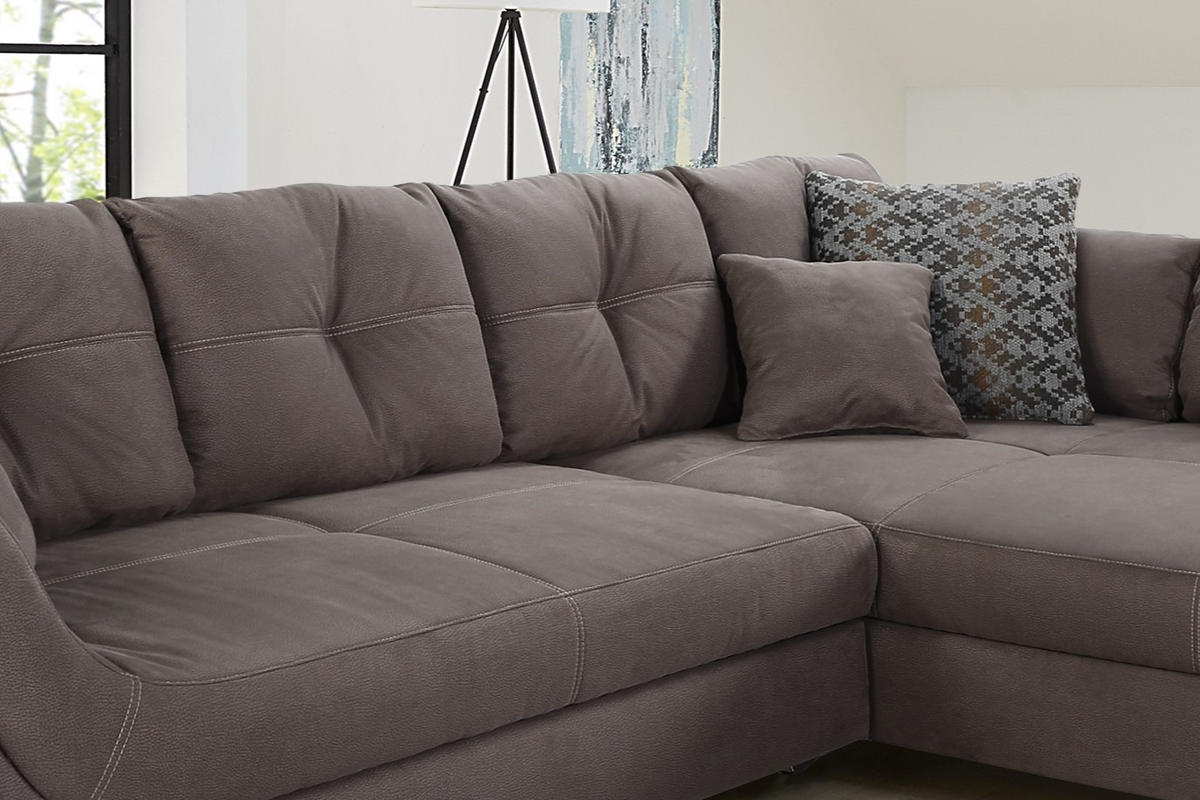 ECKSOFA mit Schlaffunktion und großem Bettkasten, seitenverkehrt montierbar B330/T207/H90 cm, Liegefl. 153x270 cm, Mikrofaser Braun / 15231 - Chromfarben/Braun, Kunststoff/Textil (330/207cm) - luma-home