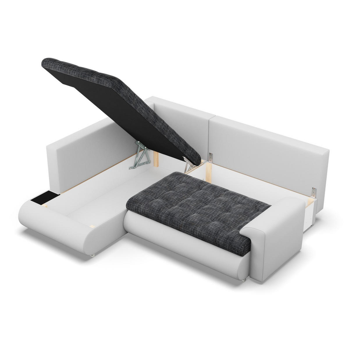 ECKSOFA LINKS MIT SCHLAFFUNKTION FORESTA, Schwarz + Grau - Schwarz/Grau, Textil (230/200cm) - Mebligo