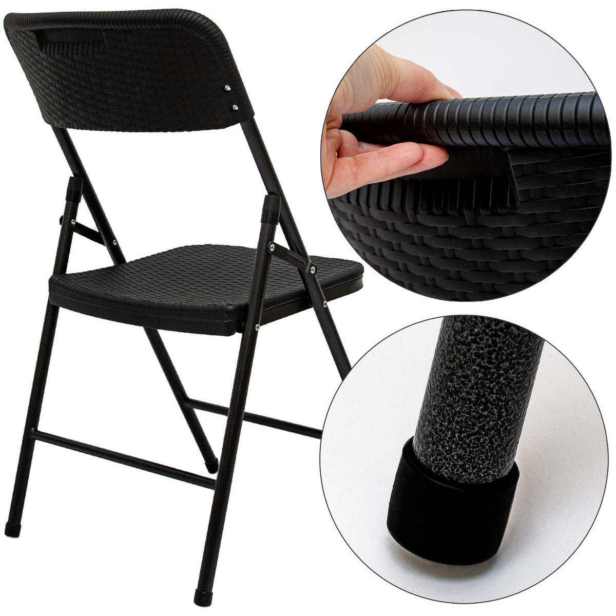 KLAPPSTÜHLE 4er Set in Rattan-Optik bis 150kg 50x46x83,5 cm - Schwarz, Kunststoff (50/83.5/46cm) - Amanka