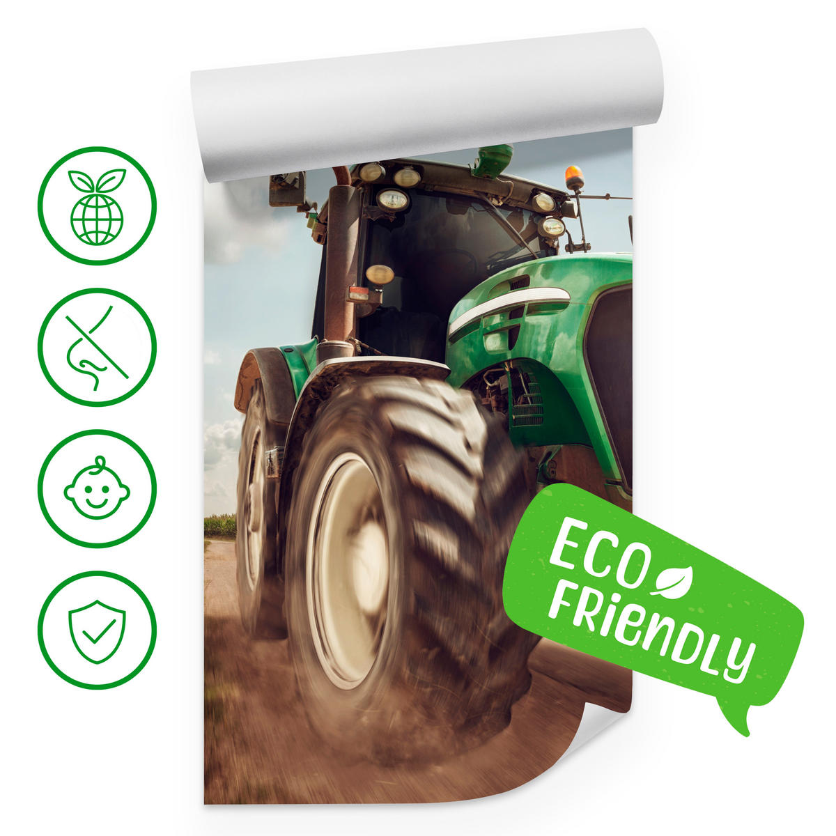 FOTOTAPETA Jazdiaci Traktor Stromy Vegetácia Poľnohospodárstvo 300 x 210 cm - čierna/biela, papier (300/210cm) - Muralo