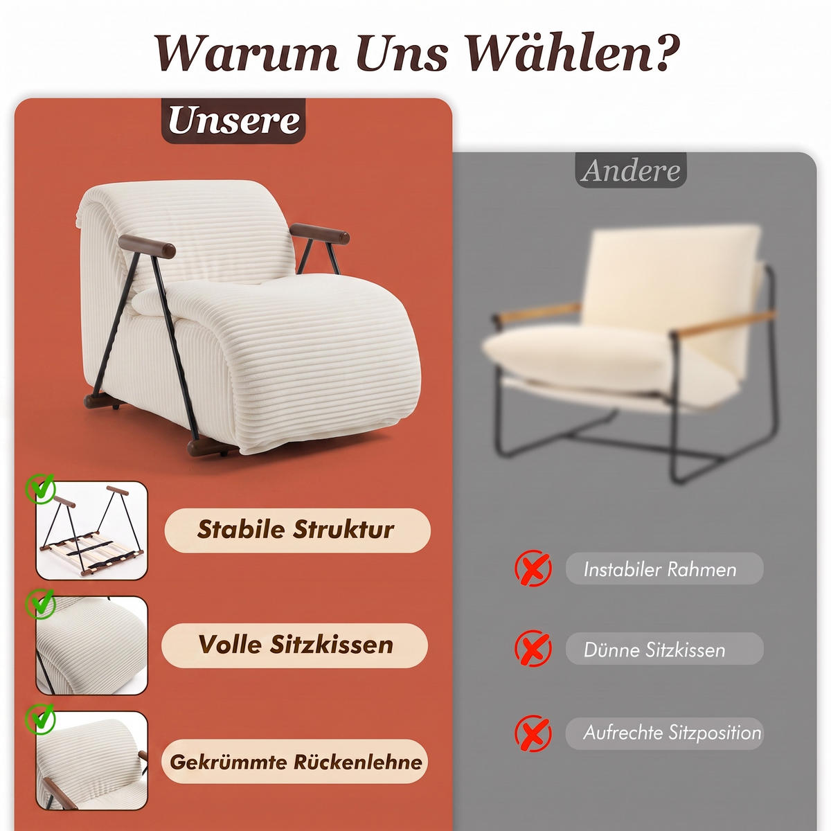 XXL-SESSEL mit Armlehnen, Cord Loungesessel, Ergonomisch, Beige - Beige, Textil/Metall (71/75/100cm) - LVHOM