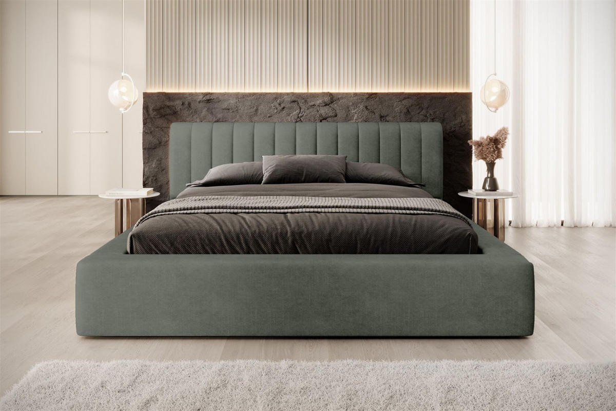 POLSTERBETT Peoria Stoff Macau - Grün, Holzwerkstoff/Textil (140/200cm) - Fun Möbel