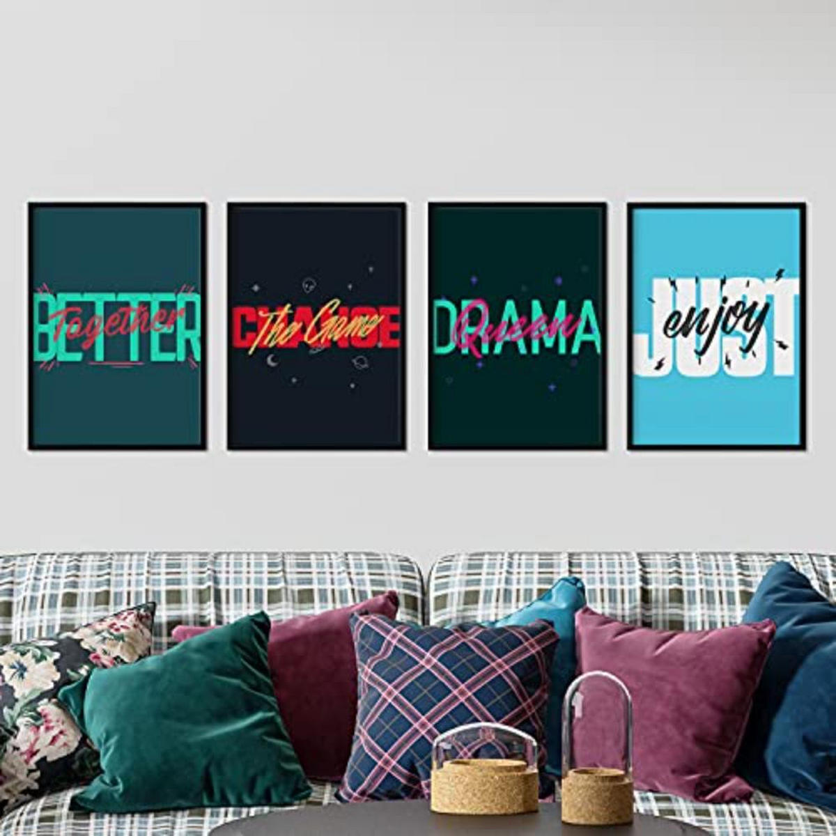 POSTER Set mit 4 blauen und grünen Etikettendesign und Motivationsnachrichten A4 Rahmenlos - Klar, Papier (29.7/3cm) - Nacnic