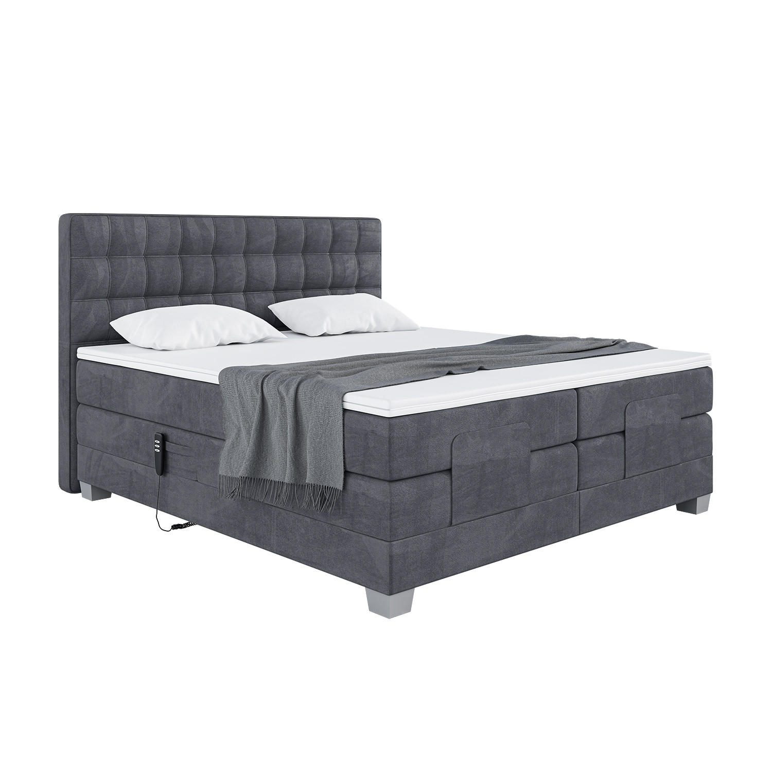 Meblini Boxspringbett Dunkelgrau 200x200 cm
